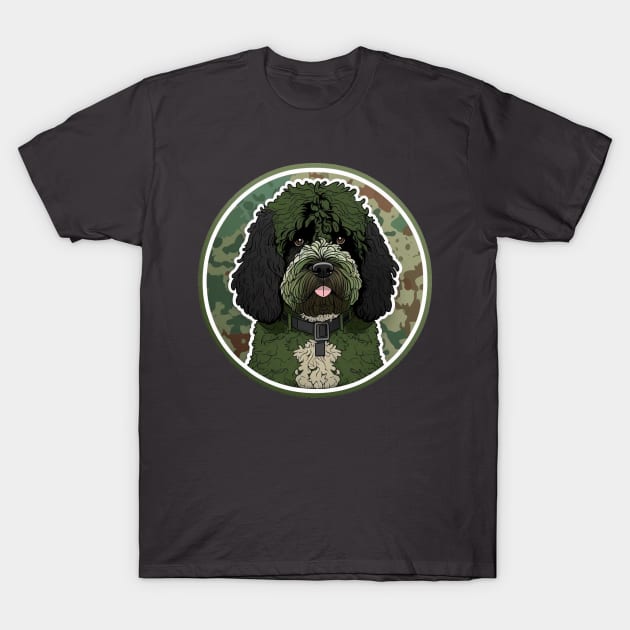 Portuguese Water Dog Camouflage Motif T-Shirt by Mike O.